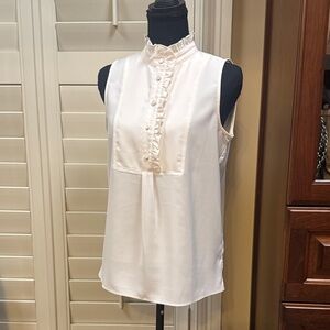 J. Crew Ivory Ruffle Front Sleeveless Cream Blouse